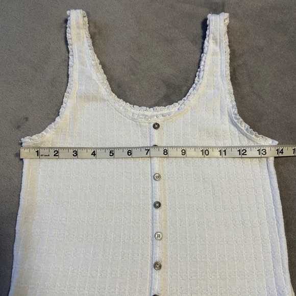 American Eagle White Ribbed Tank Medium Button Front Y2K Clean Girl Aesthetic - Picture 5 of 8